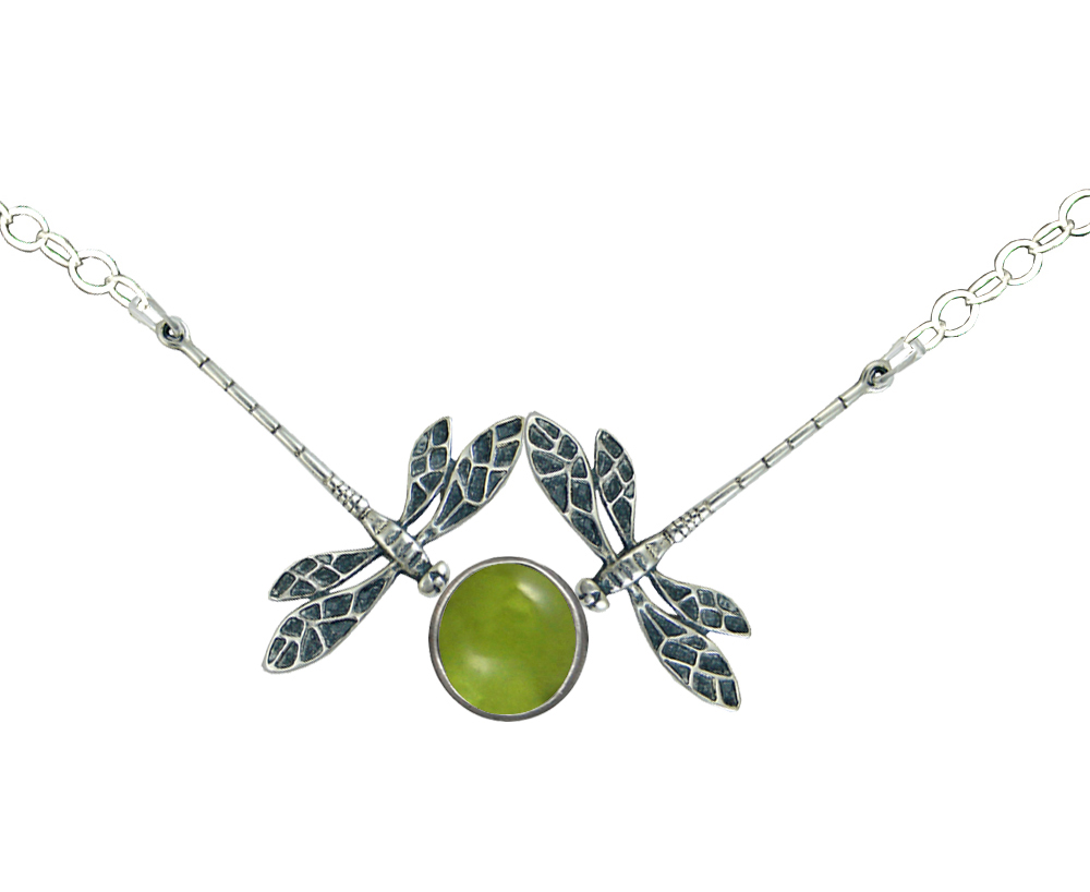 Sterling Silver Double Dragonfly Necklace With Peridot